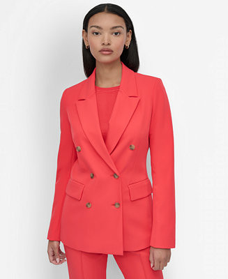 Petite Double-Breasted Notched Collar Blazer | Macy's
