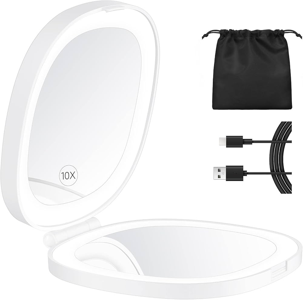 KEDSUM Lighted Compact Mirror, 1X/10X Magnifying Mirror, Travel Makeup Mirror with Rechargeable L... | Amazon (US)