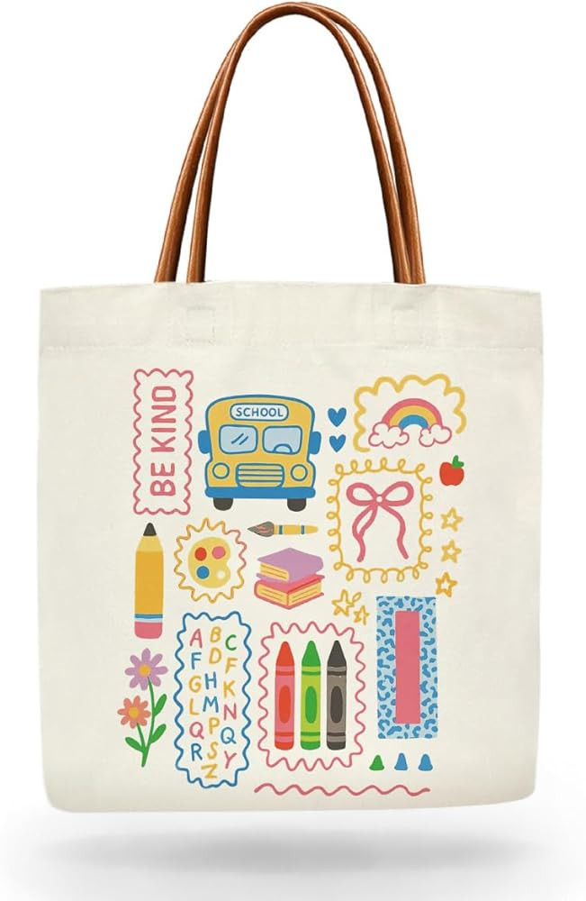 Book Tote Bag for Women, Teacher Day Birthday Gifts for New Teachers Daughter Friendship Aestheti... | Amazon (US)