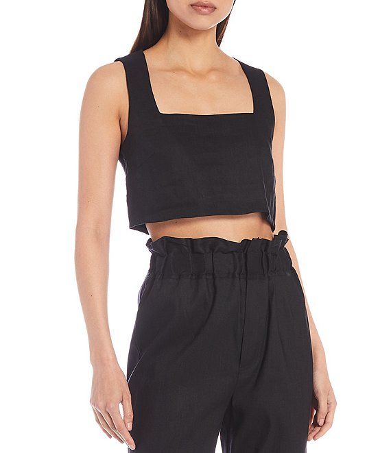 Woven Anna Square Neck Sleeveless Coordinating Cropped Tank | Dillard's