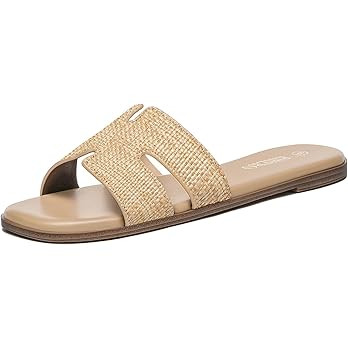 Rihero Women's Dressy Flat Sandals Comfortable Slip On Leather Slide Sandals | Amazon (US)