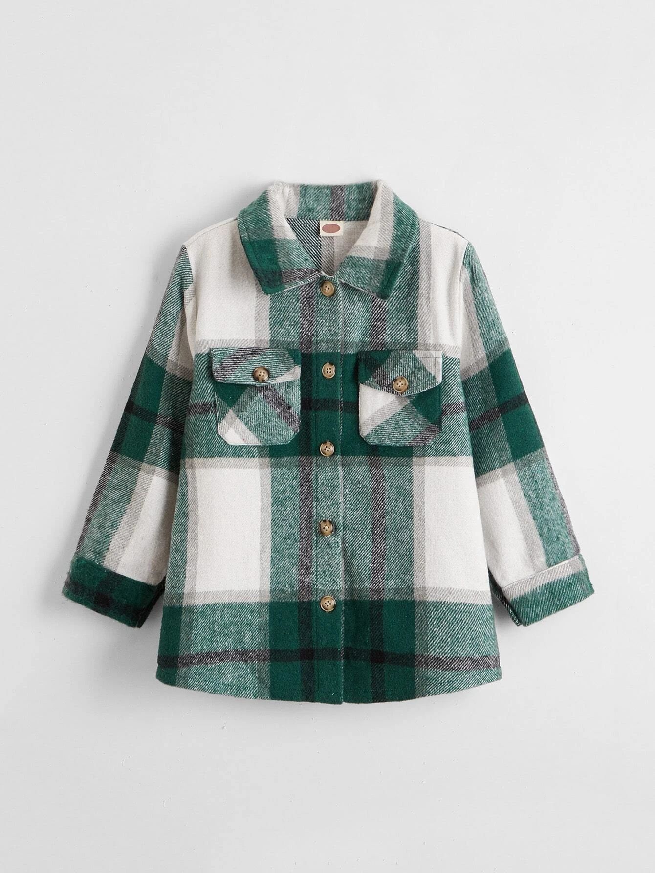 Toddler Girls Plaid Print Flap Pocket Button Up Overcoat | SHEIN