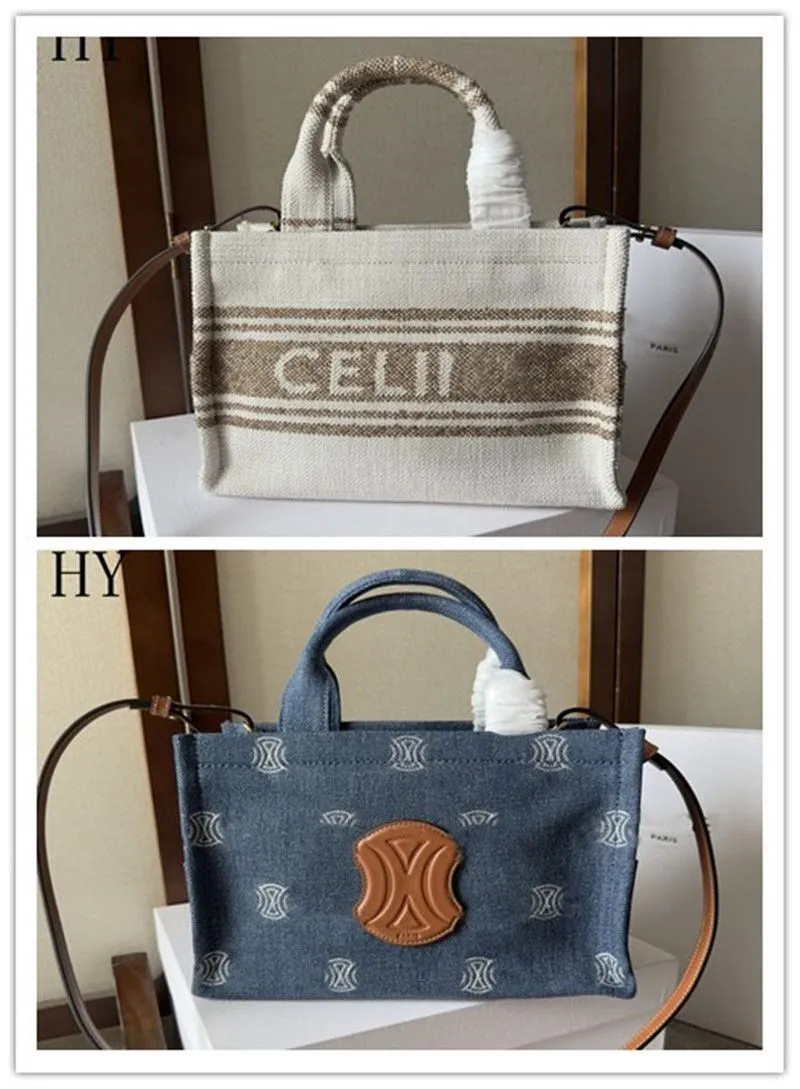 Chic Small Denim Tote Bag - Navy & Tan Calf Leather Crossbody Shoulder Bag | DHGate