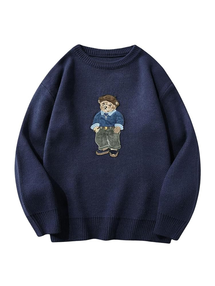 SHENHE Men's Oversized Crew Neck Cute Bear Sweater Vintage Unisex Preppy Graphic Sweater Jumper | Amazon (US)
