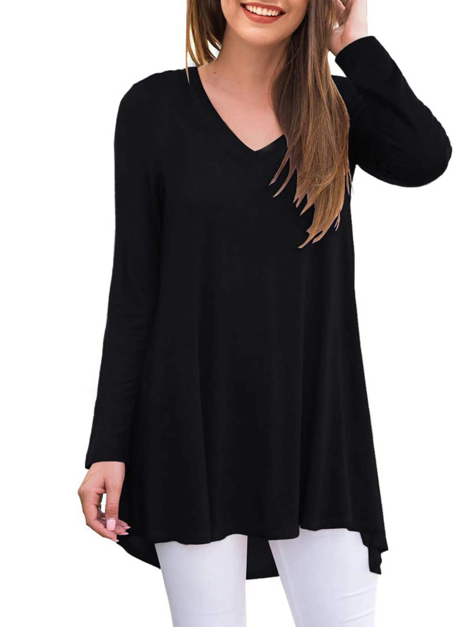 Anygrew Women's Long Sleeve V Neck Shirts Casual Tunic Tops Blouse | Walmart (US)