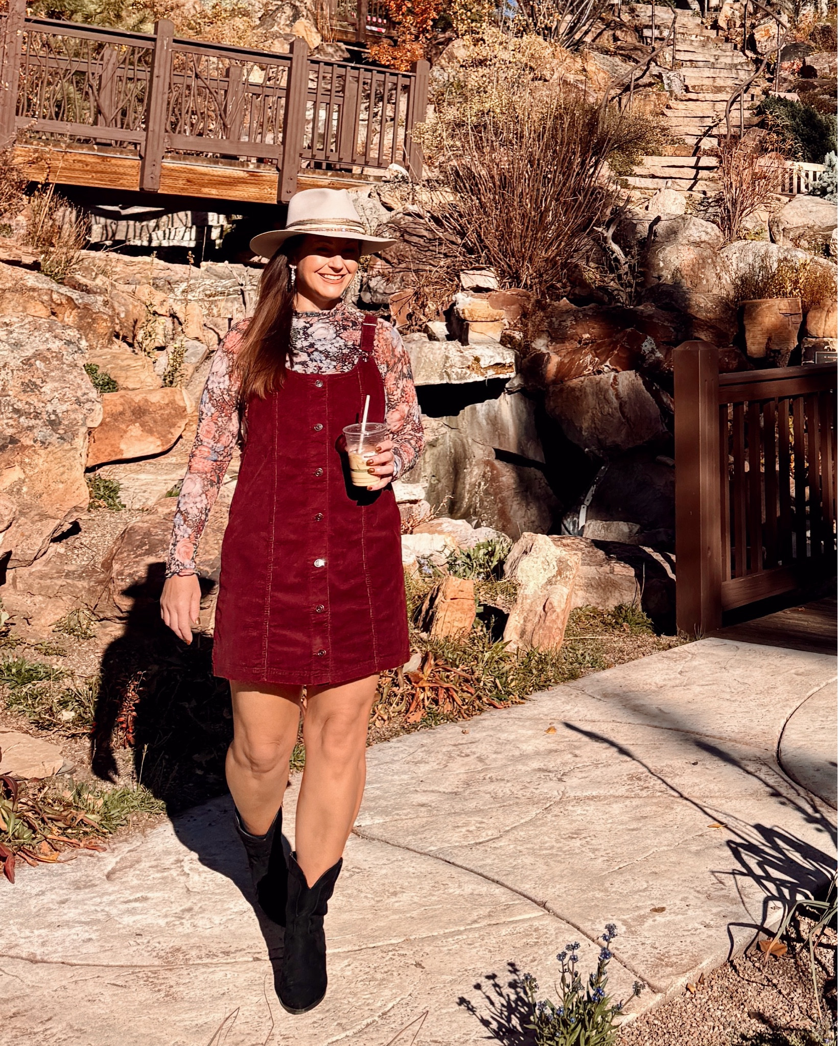 Dress: size large
Shirt: size large
Boots: TTS
Stetson Hat is from Kemo Sabe; linked similar options

#rachealbrush Fall outfits, fall family photos, corduroy dress, cowboy boots, western boots, western style, sheer floral shirt, Corduroy Pinafore Mini Dress, Celebrity Pink, Lane boots, suede boots 

#LTKOver40 #LTKStyleTip #LTKSeasonal