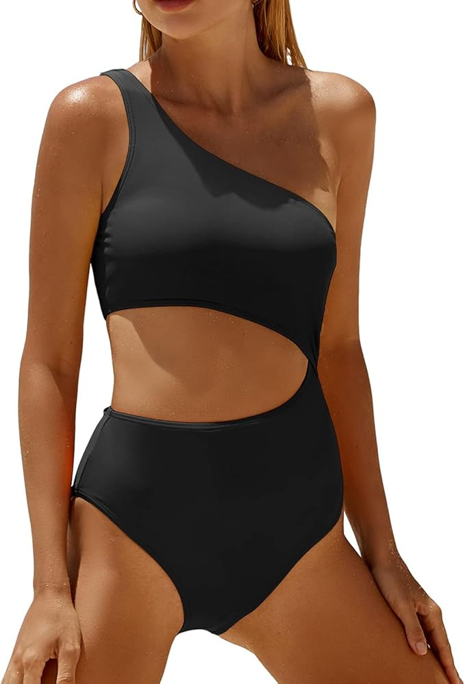 Yonique Women's One Piece Bathing Suit One Shoulder Swimsuit Cutout Swimwear Monokini | Amazon (US)