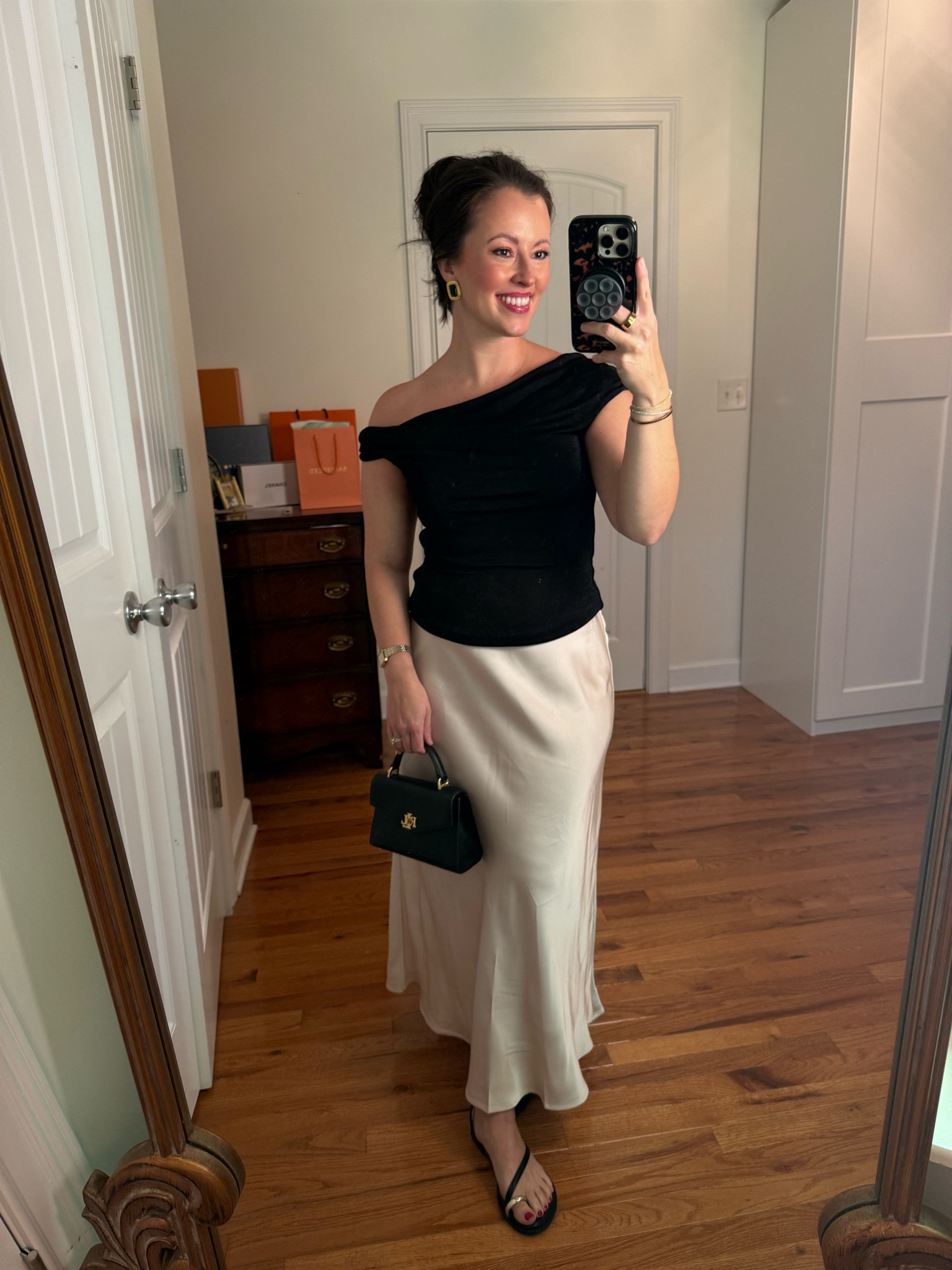 Date night outfit 
Black top - small
Ivory silk skirt - small / 4
Black strappy sandal

#LTKTravel #LTKSeasonal #LTKootd