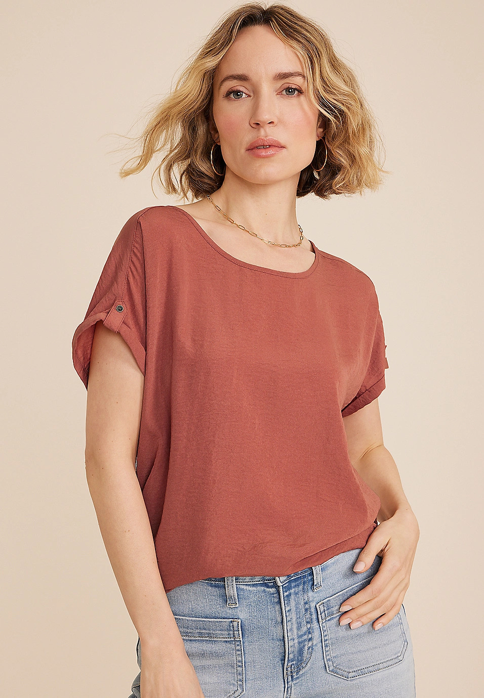 Delton Zipper Back Blouse | Maurices