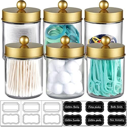 6 Pack Apothecary Jars Bathroom Vanity Organizer- Rustic Farmhouse Decor Storage Canister with St... | Amazon (US)
