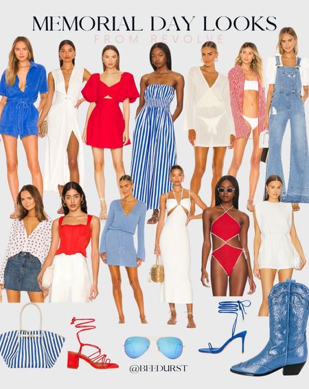 Memorial Day weekend outfits! Memorial Day looks from Revolve, Red White and Blue outfits, patriotic outfits, red dress, white dress, Memorial Day swimsuit, swimsuit coverup, overalls

#LTKSeasonal #LTKshoecrush #LTKitbag
