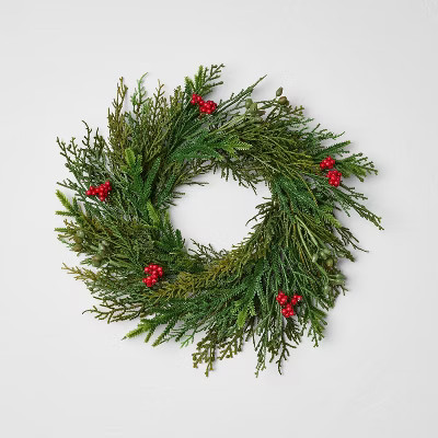 12" Mini Cypress and Red Berry Artificial Wreath - Hearth & Hand™ with Magnolia | Target