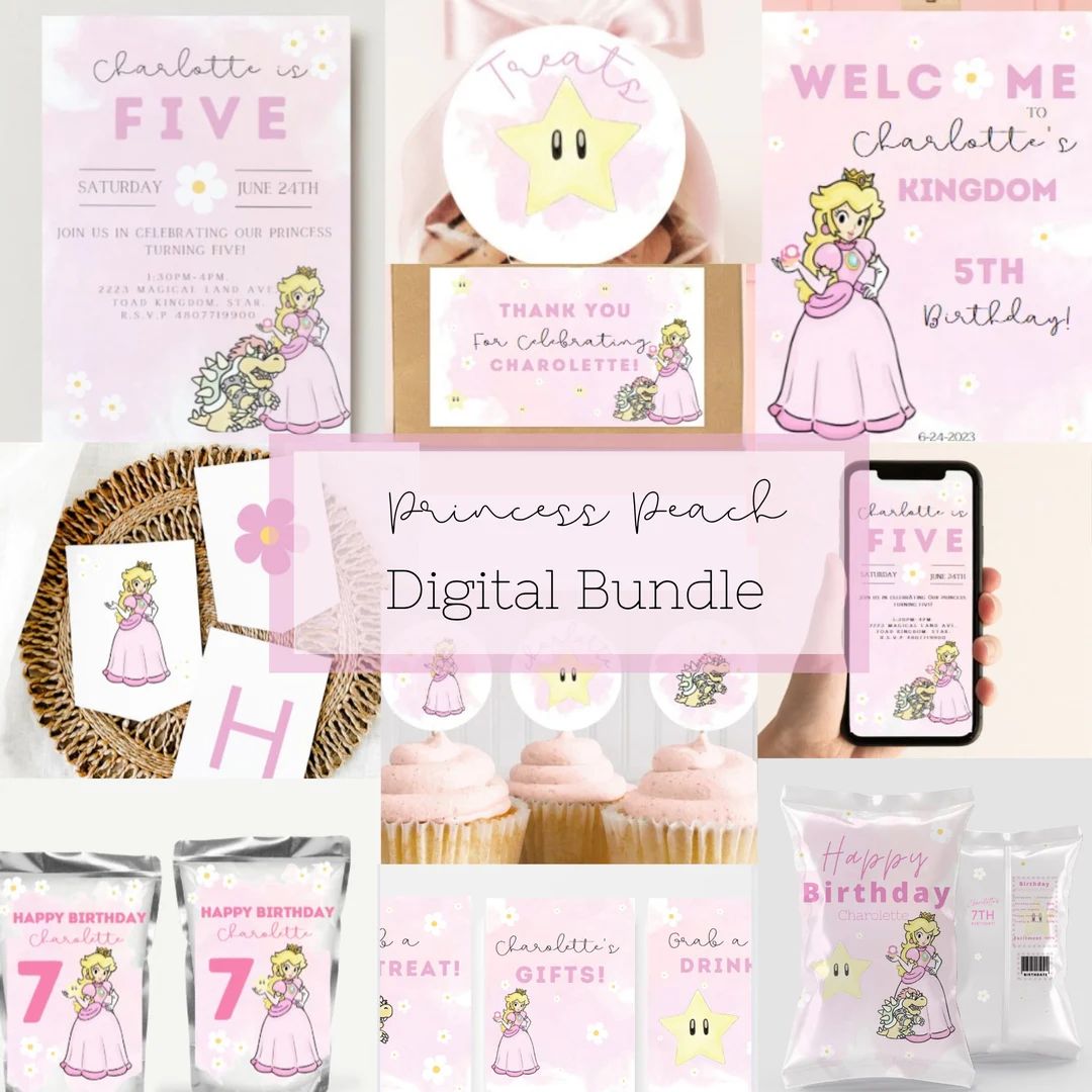 Princess Peach Digital Download Bundle Pack l Princess Peach Party Supplies l Princess Peach Birt... | Etsy (US)