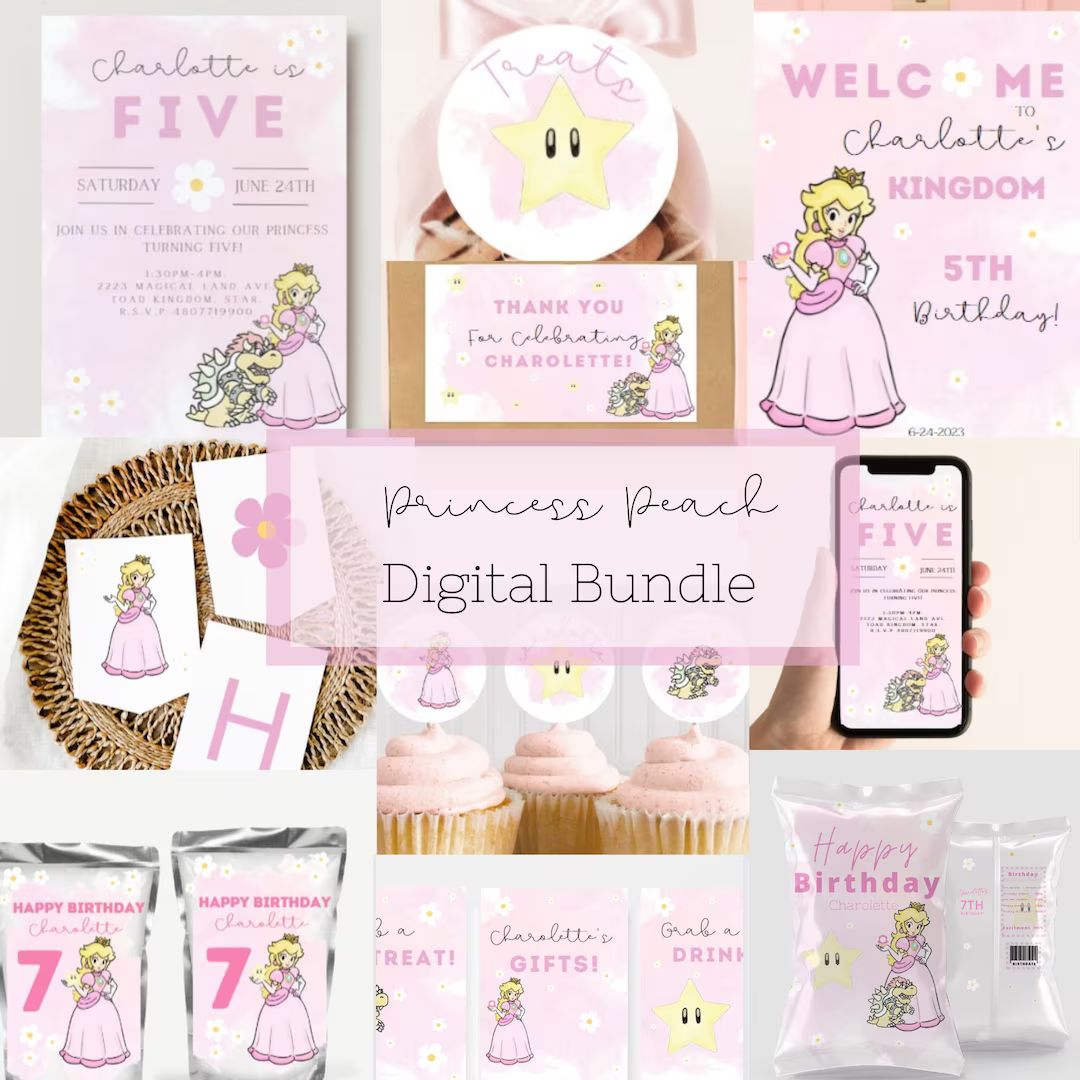 Princess Peach Digital Download Bundle Pack l Princess Peach Party Supplies l Princess Peach Birt... | Etsy (US)