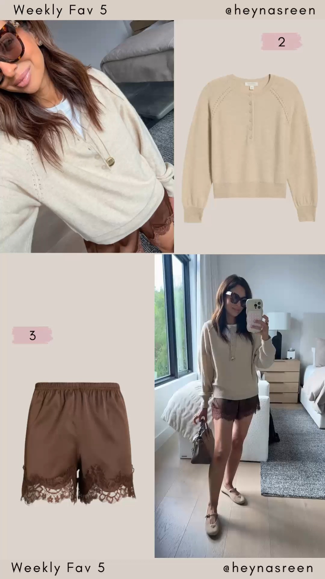 Fav 5:
#2: Treasure & Bond sweater, this cashmere mix is so soft and such a great piece for fall!
#4: Open Edit lace trim shorts, love this trend!