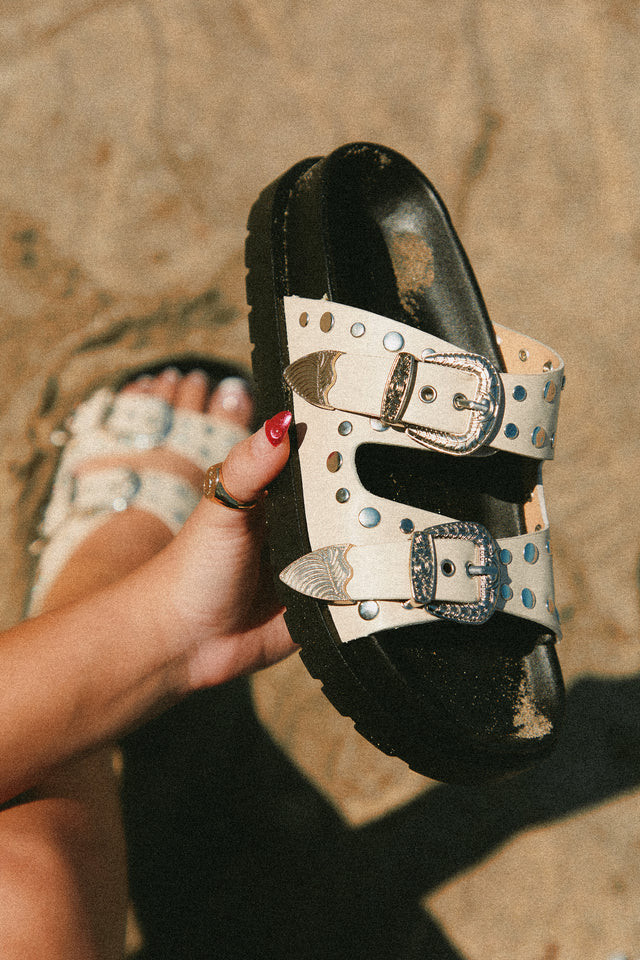 Miss Lola | Kenzia Bone Chunky Slip On Sandals | MISS LOLA