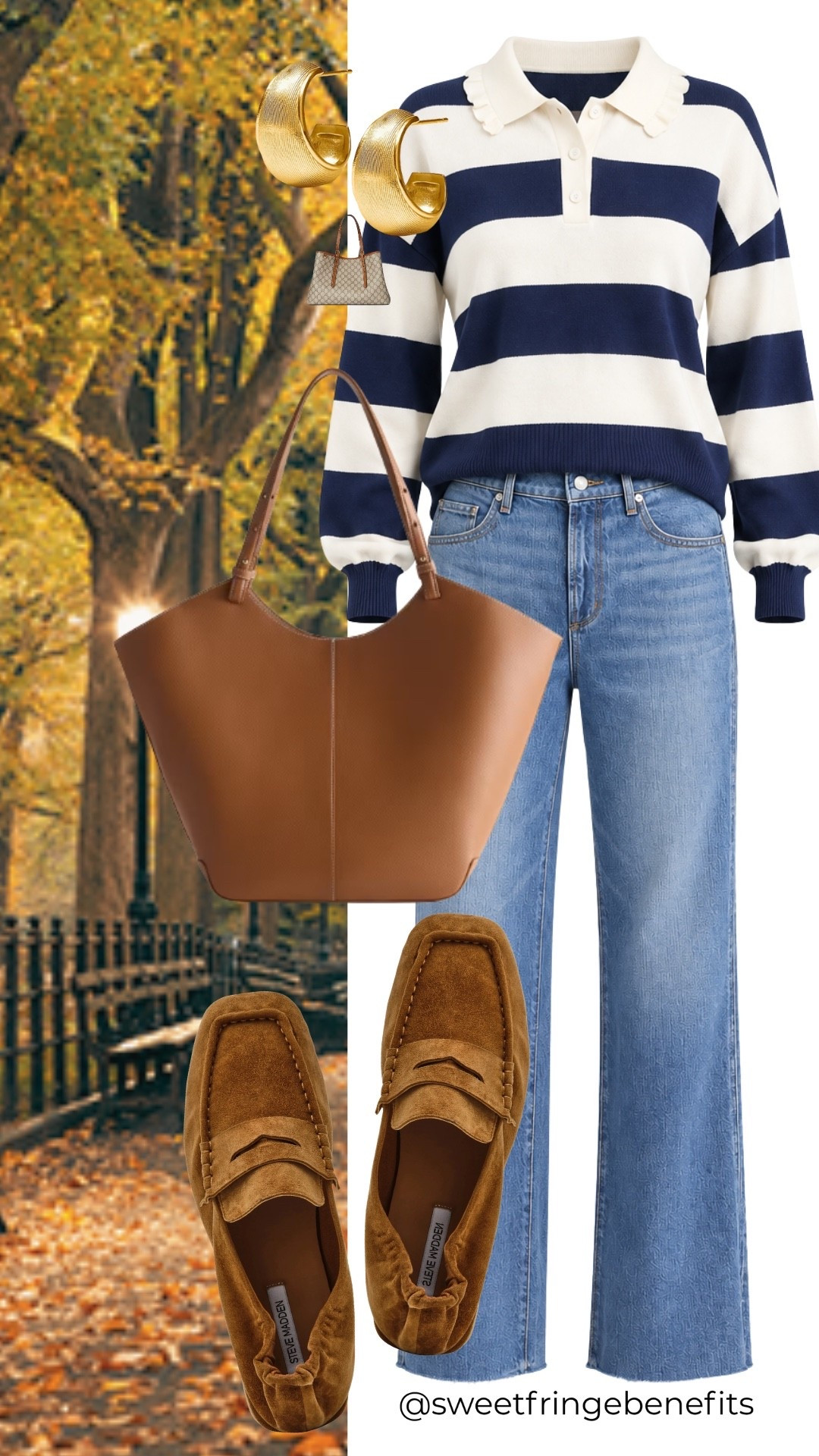 A rugby sweater with a little ruffle at the collar? Now that’s a fun twist on a classic! I’d wear it with wide-leg jeans and suede loafers for a casual fall day.