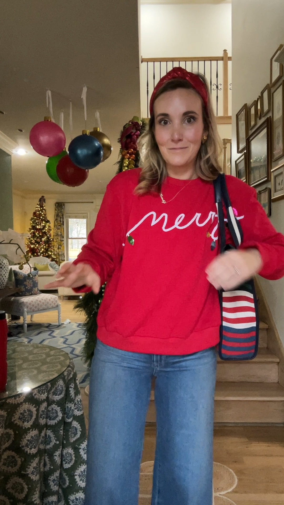Christmas sweatshirt. Festive outfit. Holiday outfit. Casual Christmas outfit. 

#LTKMidsize #LTKSeasonal #LTKHoliday