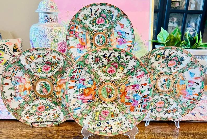 Set of 4 Antique Chinese Rose Medallion Plates, Famille Rose, 8.25 - Etsy | Etsy (US)