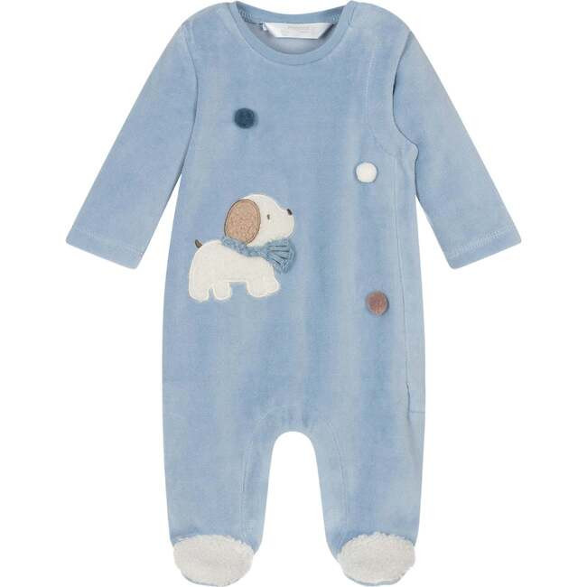 Puppy Velour Babygrow, Blue | Maisonette