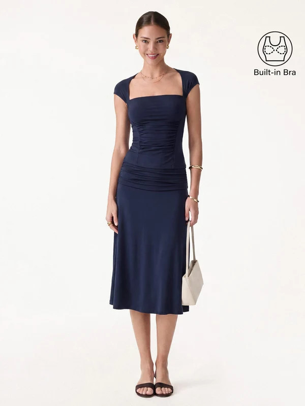 2Pcs Set Square Neck Cutout Back Bra Top & A-line Midi Skirt | OGLmove