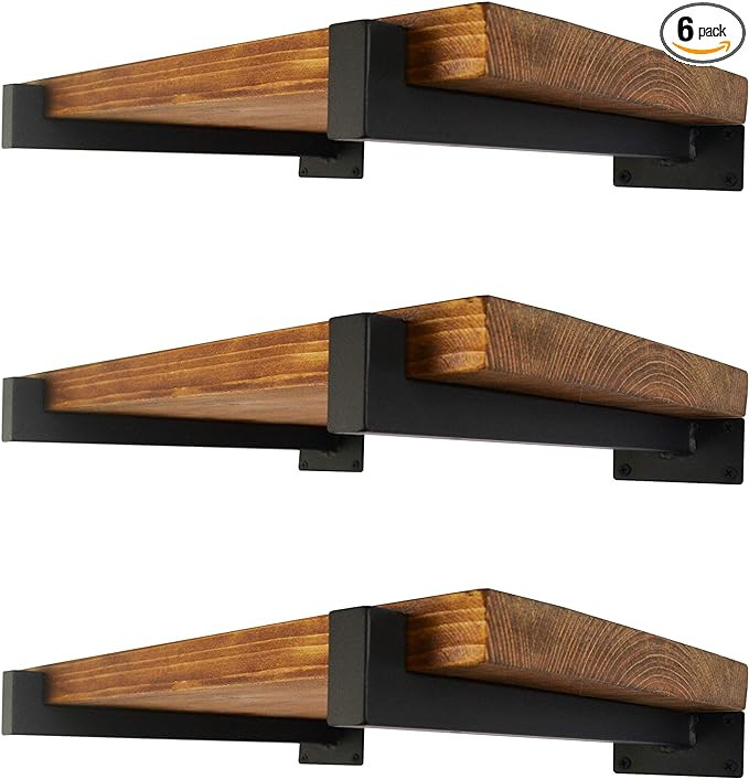 6 Pcs Floating Shelf Brackets 6 Inch Heavy Duty Wall Mounted Industrial Metal Shelving Supports w... | Amazon (US)