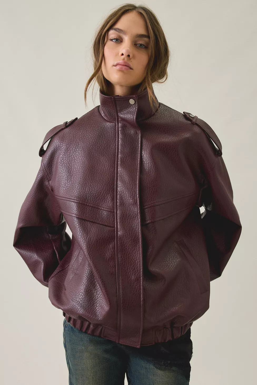 Azalea Wang UO Exclusive Narelle Oversized Faux Leather Bomber Jacket | Urban Outfitters (US and RoW)