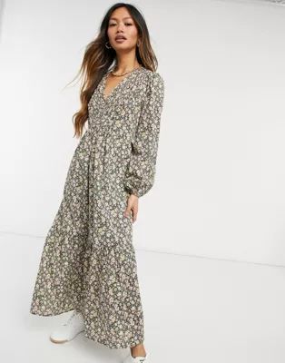 Y.A.S maxi dress with tiered skirt and volume sleeves in mixed ditsy floral | ASOS (Global)