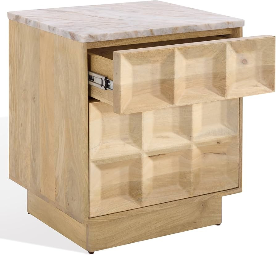 SAFAVIEH Couture Collection - Paxter Natural Brown & White Marble Top 2-Drawer Nightstand, Modern... | Amazon (US)