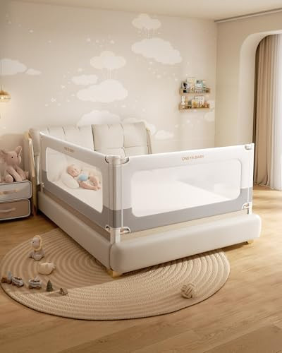 2 Piece Full Size Bed Rails for Toddlers, No-drill Needed Baby Bed Rail Guard with Height Adjustable, Thickened & Reinforced Child Safety Side Railing Guards/Bedrail for Kids,White/Grey, 54x78.7Inches | Amazon (US)