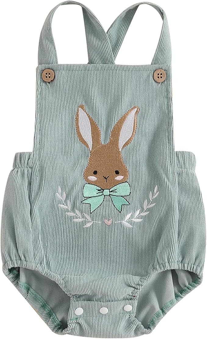 Infant Baby Boy Girl Easter Outfit Embroidery Bunny Sleeveless Romper Corduroy Overalls Newborn E... | Amazon (US)