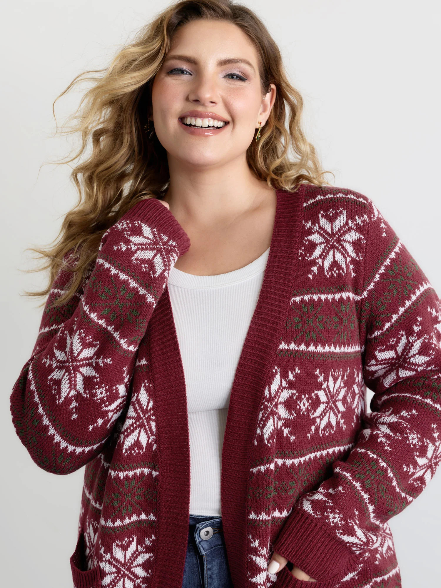 Holiday Curvy Hem Ribbed Knit Cardigan | Bloomchic