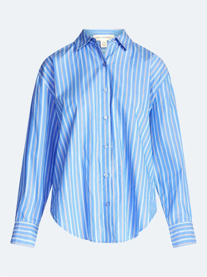 Free Assembly Women's and Women's Plus Relaxed Button Down Cotton Shirt with Long Sleeves, Sizes ... | Walmart (US)