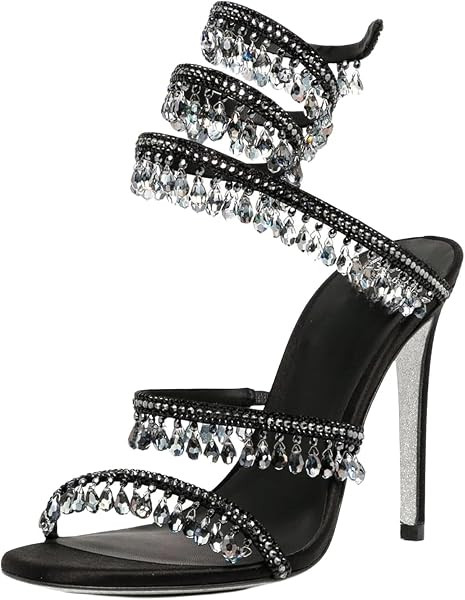 Rhinestone Tassel Wrap Around High Heels Stiletto Sandals for Women, Women's Colorful Diamonds Tw... | Amazon (US)