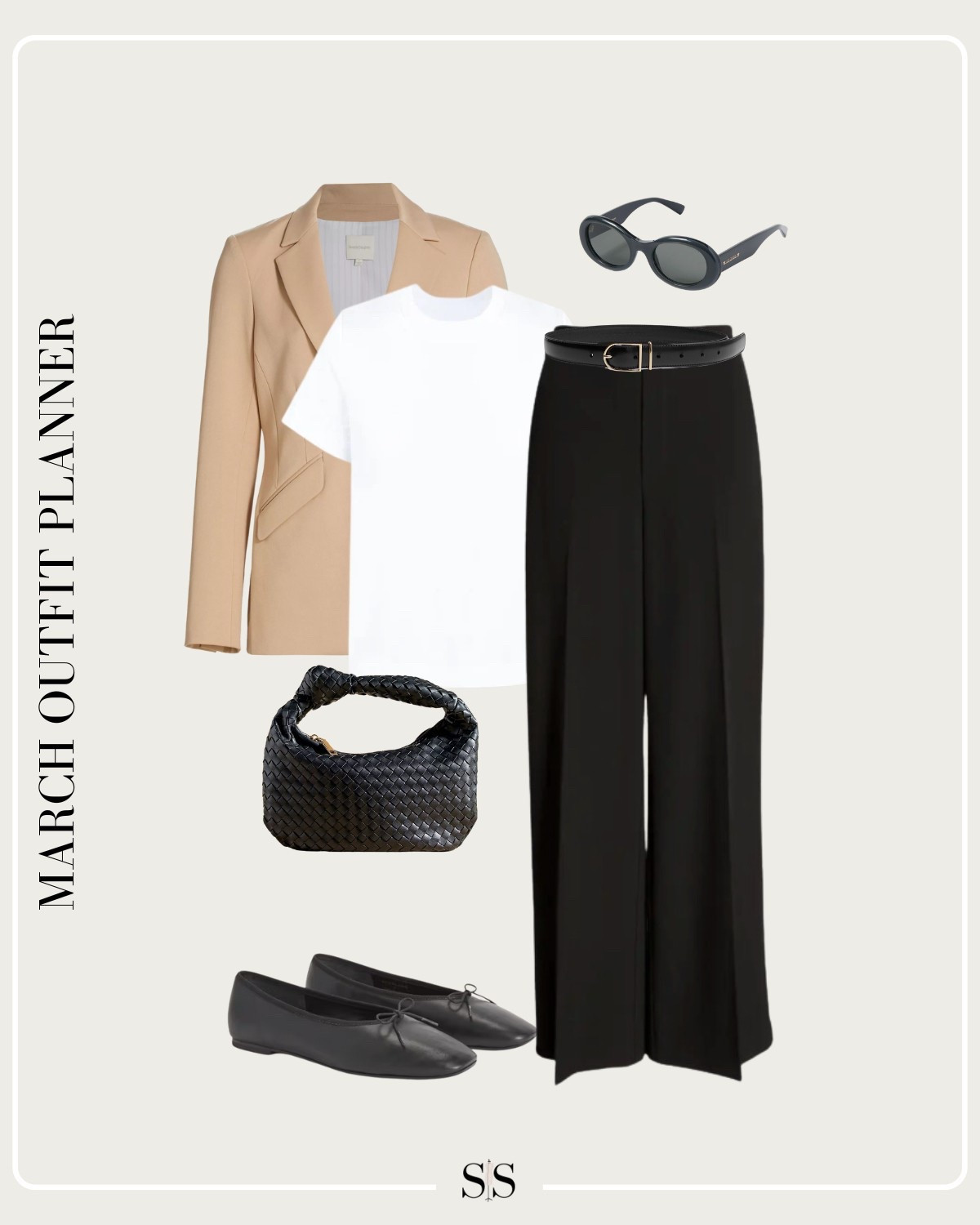 Monthly outfit planner MARCH: Winter to Spring transitional looks | trousers, white tee, tan blazer, black ballet flats, woven handbag

#springoutfit #workwear #weartowork 


#LTKStyleTip #LTKWorkwear