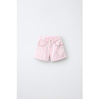 Zara - Striped Denim Shorts With Studs - Pink / White - 8-9 Years (51,6 Inches) - Kids | Zara US