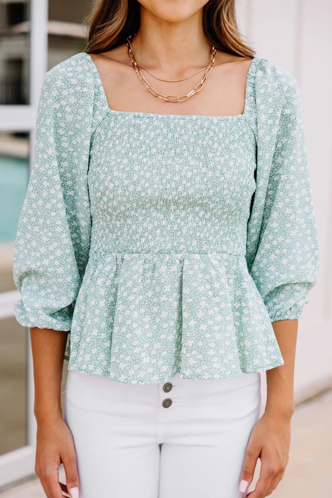 Feel Your Love Sage Green Ditsy Floral Blouse | The Mint Julep Boutique