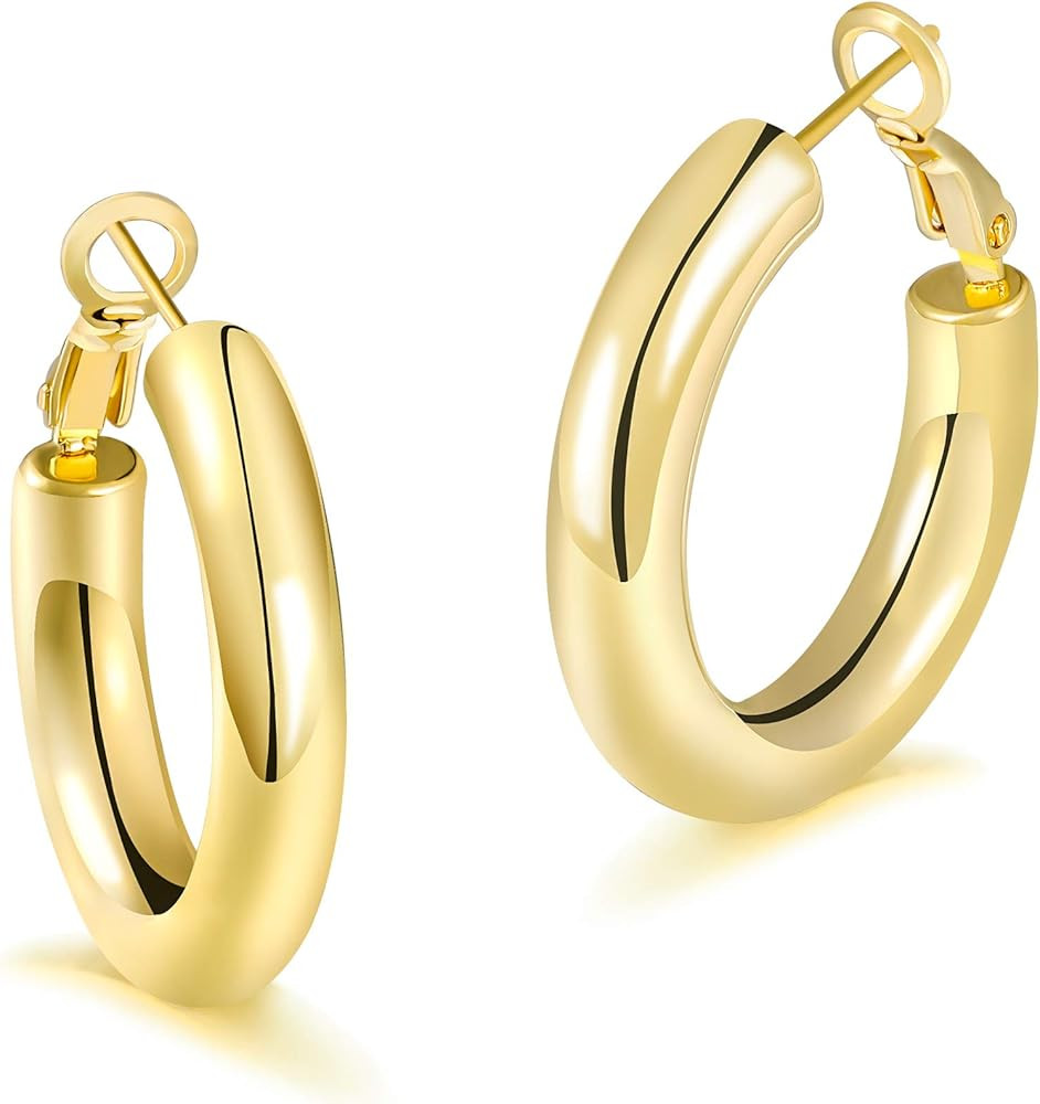 sovesi Gold Hoop Earrings for Women, Hypoallergenic Lightweight 14K Real Gold Plated Chunky Hoop ... | Amazon (US)