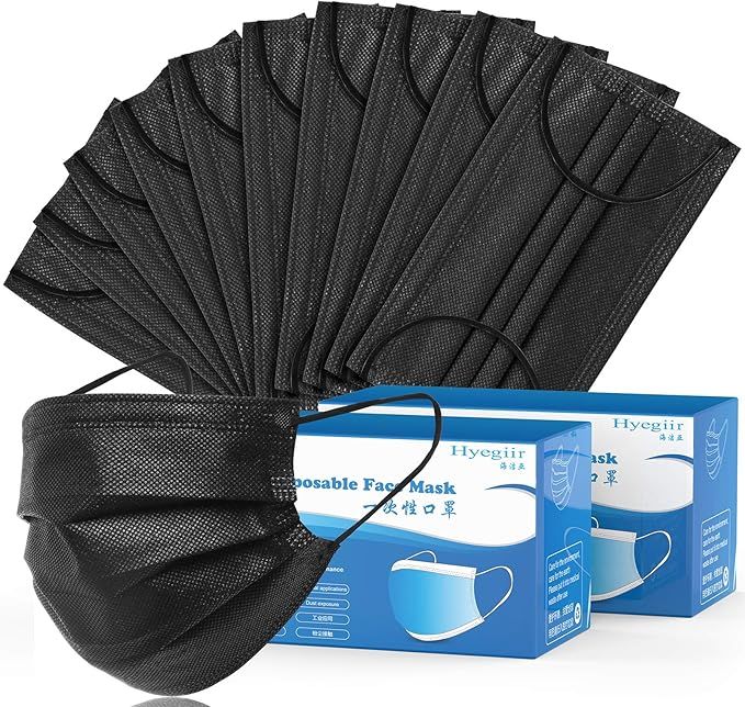 100pcs 3 Layers Black Disposable Face Masks,Hyegiir Comfortable Elastic Earloops Face Masks,Steri... | Amazon (US)
