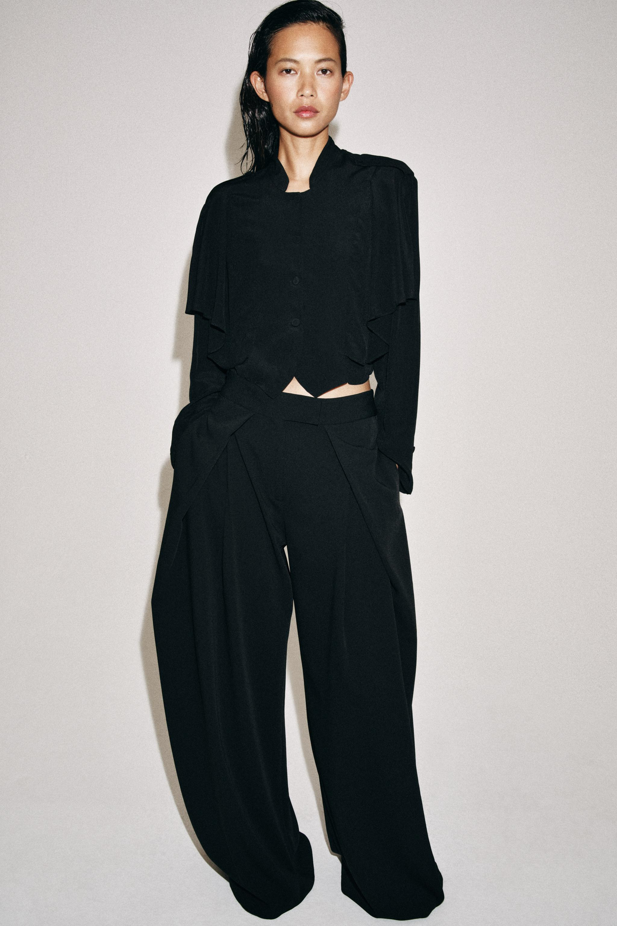 ZW COLLECTION RUFFLED CROP SHIRT | Zara US