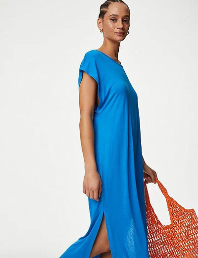 Robe midi style t-shirt en jersey à encolure montante | Marks & Spencer (UK)