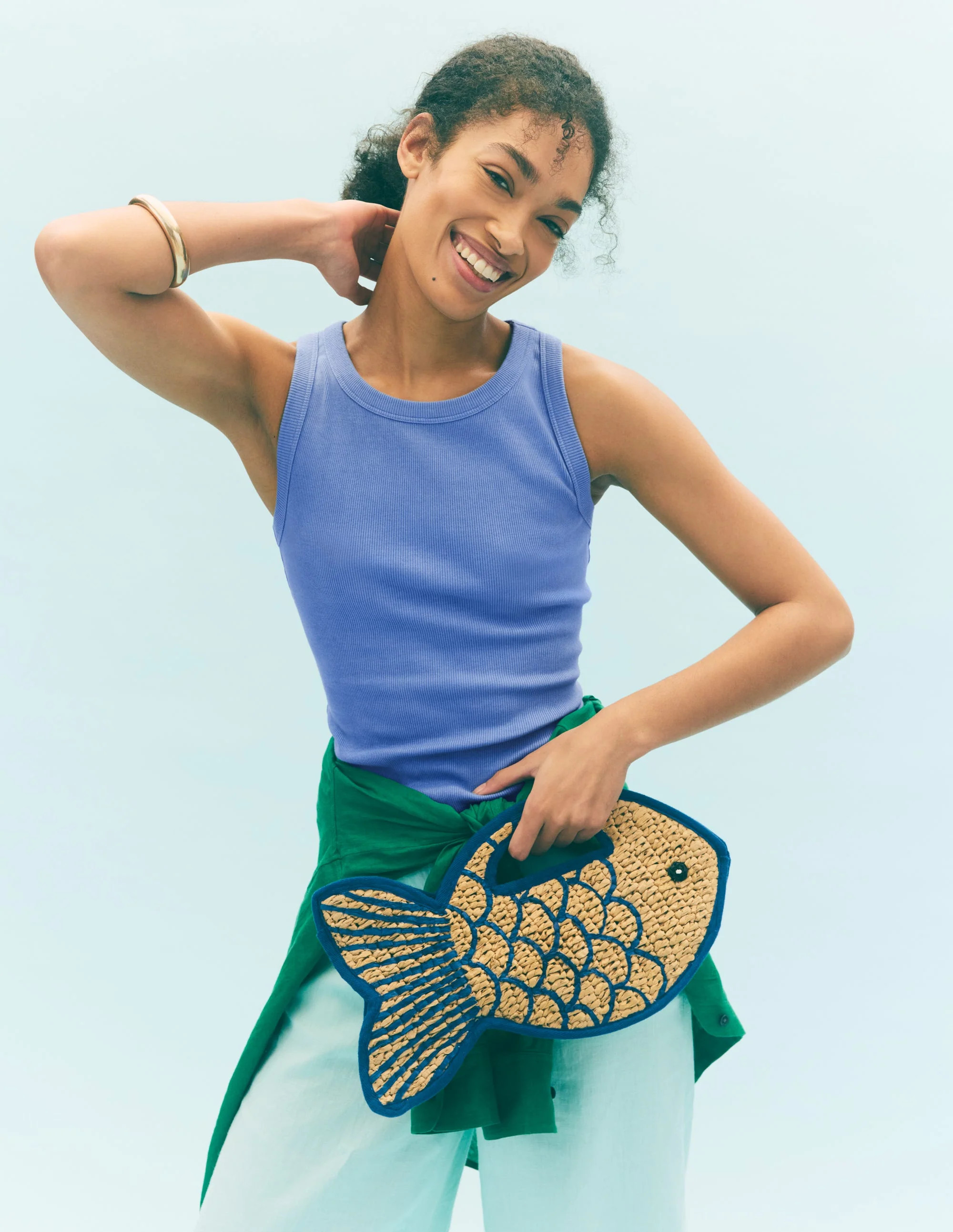 Ribbed Cotton Tank-Cabin Blue | Boden (US)