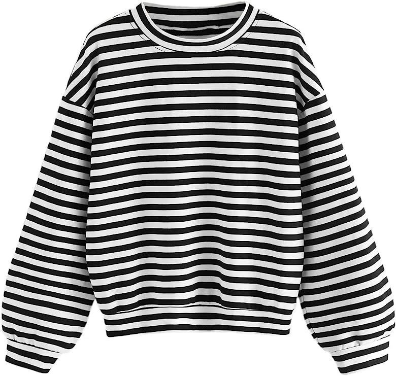 Floerns Women's Drop Shoulder Striped Long Sleeve Sweatshirt | Amazon (US)
