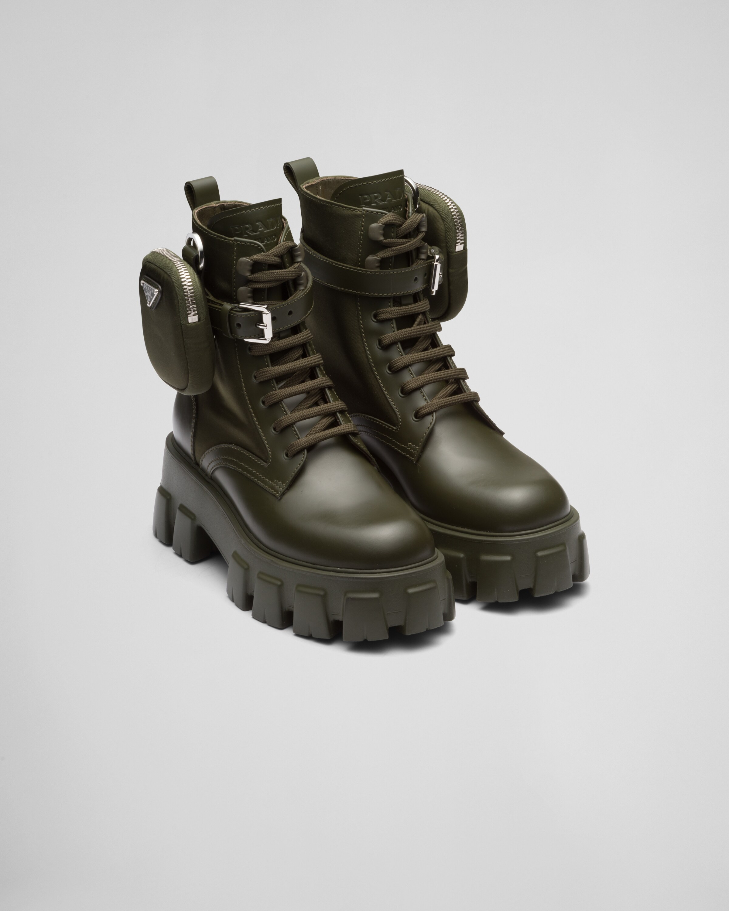 Monolith leather and Re-Nylon boots with pouch | Prada US