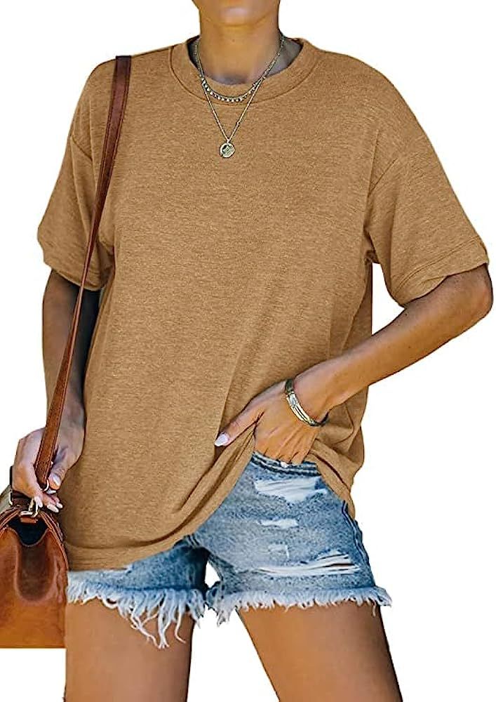 Cnkwei Womens Casual Short Sleeve T-Shirt Summer Crew Neckline Loose Fit Tunic Tee Tops | Amazon (US)