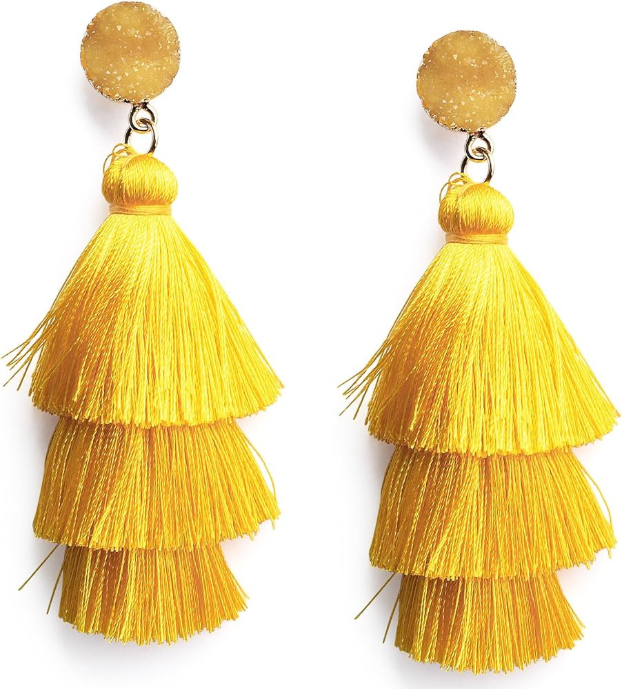 Me&Hz Colorful Layered Tassel Earrings Bohemian Tiered Tassel Druzy Stud Dangle Drop Earrings for... | Amazon (US)