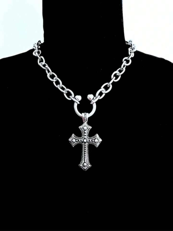 1pc Unisex European And American Punk Style Cross Pendant Necklace, Suitable For Bars | SHEIN