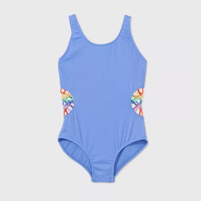 Girls' Cut-Out Ribbed One Piece Swimsuit - art class™ Blue | Target