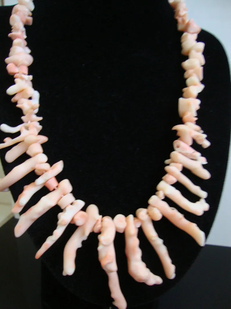 Vintage Angel Skin Coral Pink Rose Large Branches Necklace | Etsy (US)