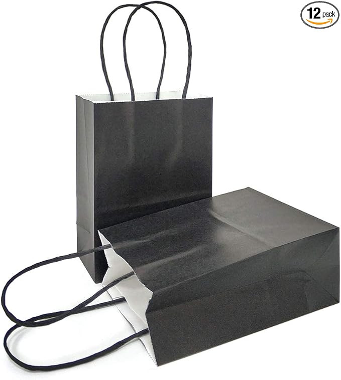 AZOWA Gift Bags Mini Small Kraft Paper Bags with Handles (4 x 2.4 x 6 in, Black, 12 Pcs) | Amazon (US)